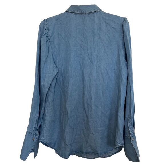 Laundry By Shelli Segal Blue Poet Sleeve Button Down Denim Shirt - Picture 2 of 10